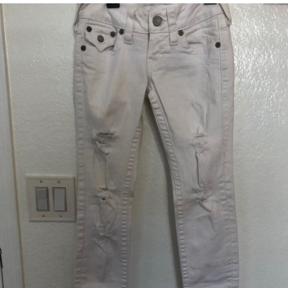 White low-rise true religion jeans